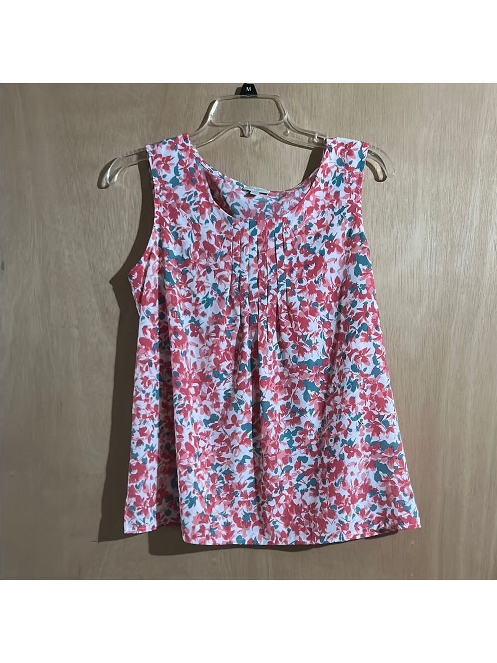 Talbots Red and Blue Sleeveless Pleated Blouse